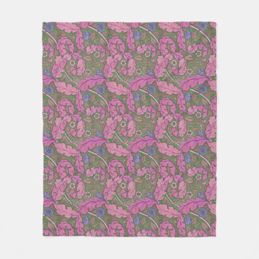 Roze & groene William Morris bloemmotief Acanthus Fleece Deken (Voorkant)