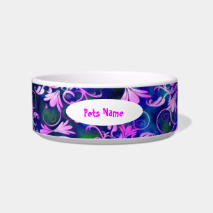 Roze groene witte blauwe Damask Pet Bowl Voerbakje