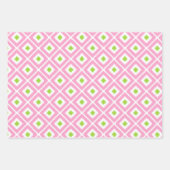 Roze, groene, witte Ikat Diamond Patroon Inpakpapier Vel (Voorkant 3)