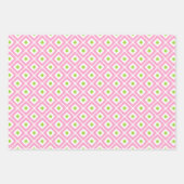 Roze, groene, witte Ikat Diamond Patroon Inpakpapier Vel (Voorkant)