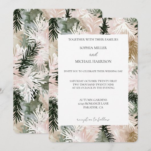 Roze Groene Witte Kerstbomen Trouwen Kaart (Voorkant / Achterkant)