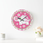 Roze groene witte olifant, gepersonaliseerd grote klok (Huis)