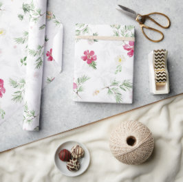 Roze, groene, witte Waterverf bloemen voor kerstmi Cadeaupapier