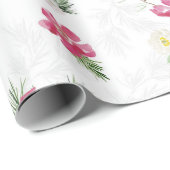 Roze, groene, witte Waterverf bloemen voor kerstmi Cadeaupapier (Rol Hoek)