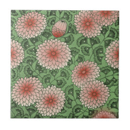 Roze groene Wm Morris Style Chrysanthemum Repro Tegeltje