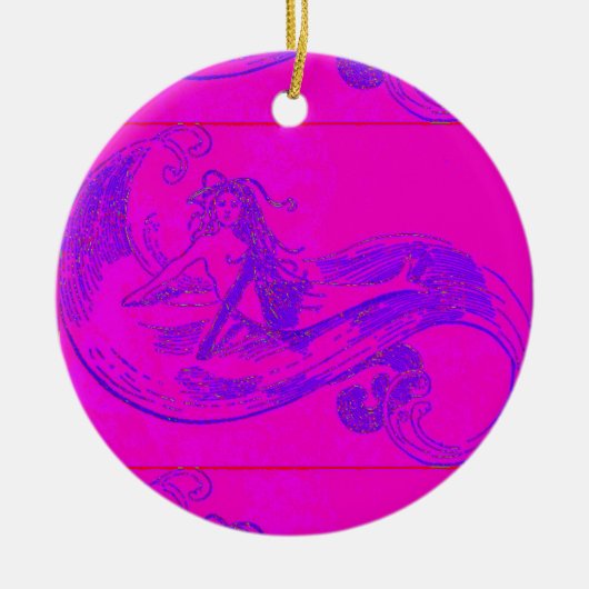 roze/groene zeemeermin keramisch ornament (Voorkant)