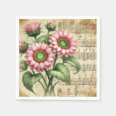 Roze & Groene Zonnebloemen  Muziek Découpage Servet (Voorkant)