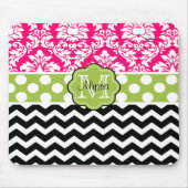Roze groene zwarte Stippen Damask Personalized Mou Muismat (Voorkant)