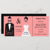 Roze Groom en Bride Jack en Jill Shower Ticket (Voorkant / Achterkant)