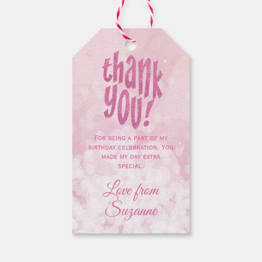 Roze Groot Dank u Verjaardagsfeestgunst Cadeaulabel (Achterkant)
