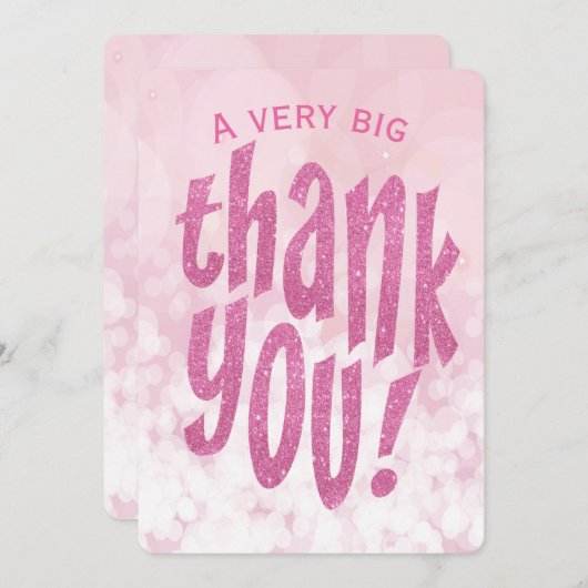 Roze Groot Dank u Verjaardagsfeestje Bedankt Kaart (Voorkant / Achterkant)
