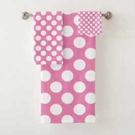 Roze: Groot wit Polka Dot Patroon Bad Handdoek