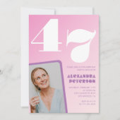 Roze Groovy 47e verjaardag uitnodigingen Retro Fot (Voorkant)