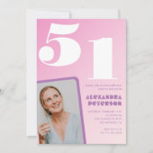 Roze Groovy 51e verjaardag uitnodigingen Retro Fot (Voorkant)
