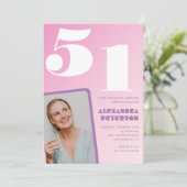 Roze Groovy 51e verjaardag uitnodigingen Retro Fot (Staand voorkant)