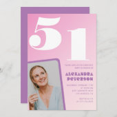 Roze Groovy 51e verjaardag uitnodigingen Retro Fot (Voorkant / Achterkant)