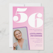 Roze Groovy 56e verjaardag uitnodigingen Retro Fot (Voorkant)