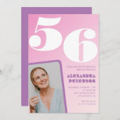 Roze Groovy 56e verjaardag uitnodigingen Retro Fot (Voorkant / Achterkant)