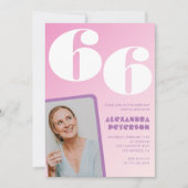Roze Groovy 66e verjaardag uitnodigingen Retro Fot (Voorkant)