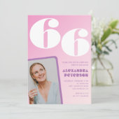 Roze Groovy 66e verjaardag uitnodigingen Retro Fot (Staand voorkant)