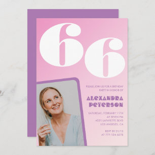 Roze Groovy 66e verjaardag uitnodigingen Retro Fot