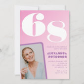 Roze Groovy 68e verjaardag uitnodigingen Retro Fot (Voorkant)