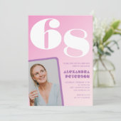 Roze Groovy 68e verjaardag uitnodigingen Retro Fot (Staand voorkant)