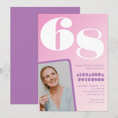 Roze Groovy 68e verjaardag uitnodigingen Retro Fot (Voorkant / Achterkant)