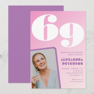 Roze groovy 69ste verjaardagsuitnodigingen Retro f Kaart