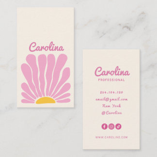 roze Groovy bloem retro boho visitekaartje