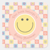 Roze Groovy Boho Retro Kinder Boekplaat Vierkante Sticker (Voorkant)