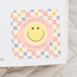 Roze Groovy Boho Retro Kinder Boekplaat Vierkante Sticker<br><div class="desc">Deze groovy meisjesbibliotheek "dit boek hoort bij" boekenplaat sticker vangt retro jaren 70 vibes met een schattig roze thema,  bloemaccenten,  en een pastel geruit patroon. Volledig aanpasbaar,  het bevat ruimte voor u om uw kinder namen toe te voegen.</div>