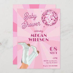 Roze groovy boots discobal baby shower kaart