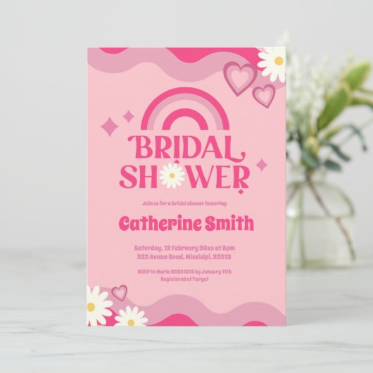 Roze Groovy Bridal Shower Kaart (Staand voorkant)
