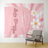Roze Groovy Daisy Retro 70s Baby shower achtergron Wandkleed (In Situ (horizontaal))