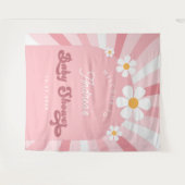Roze Groovy Daisy Retro 70s Baby shower achtergron Wandkleed (Voorkant (horizontaal))