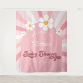 Roze Groovy Daisy Retro 70s Baby shower achtergron Wandkleed (Voorkant)