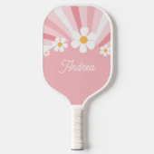 Roze Groovy Daisy Retro 70's Voeg je aangepaste na Pickleball Paddle (Voorkant)