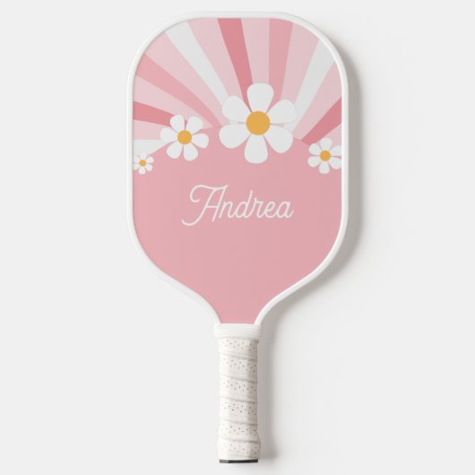 Roze Groovy Daisy Retro 70's Voeg je aangepaste na Pickleball Paddle (Voorkant)