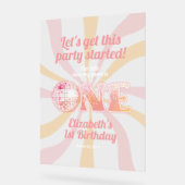 Roze Groovy Dancing Queen 1e Verjaardag Welkom Acryl Bord (Hoek)