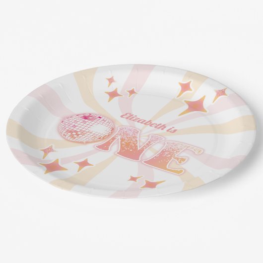 Roze Groovy Disco Dancing Queen Eerste Verjaardag Papieren Bordje (Gekanteld)