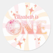 Roze Groovy Disco Dancing Queen Eerste Verjaardag Ronde Sticker (Voorkant)