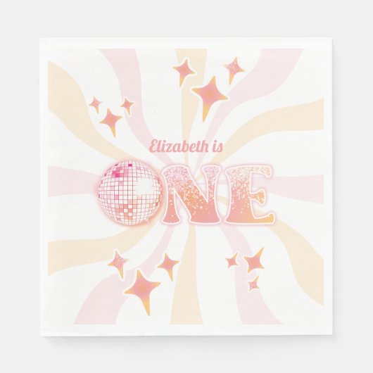 Roze Groovy Disco Dancing Queen Eerste Verjaardag Servet (Voorkant)