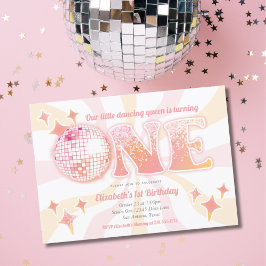 Roze Groovy Disco Danskoningin Eerste Verjaardag Kaart