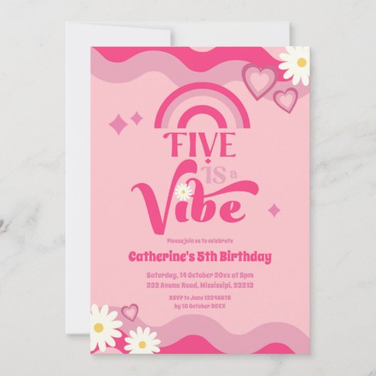 Roze Groovy Five is Vibe Birthday Uitnodiging (Voorkant)