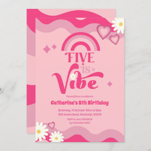 Roze Groovy Five is Vibe Birthday Uitnodiging