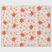 Roze Groovy Flower Retro Cadeaupapier (Vlak)