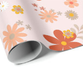Roze Groovy Flower Retro Cadeaupapier (Rol Hoek)
