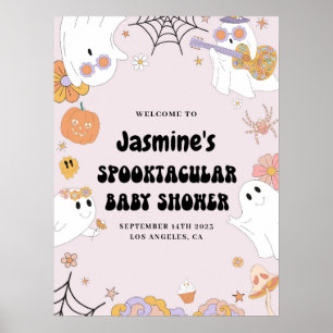 Roze Groovy Ghost Baby shower Welkomstteken Poster