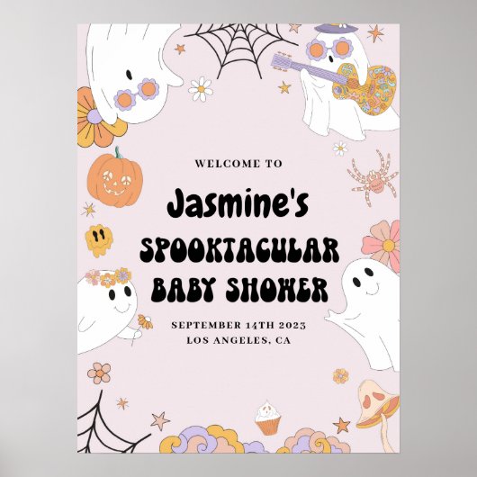 Roze Groovy Ghost Baby shower Welkomstteken Poster (Voorkant)